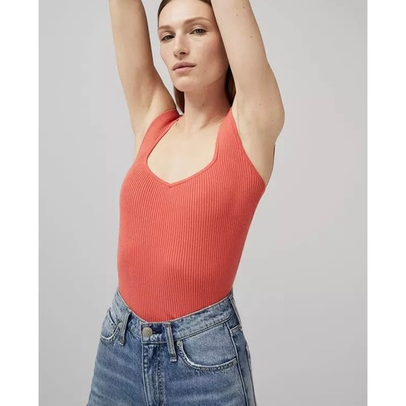 RAG & BONE Top Womens Medium Coral Orange Asher Tank Stretch Knit Shirt - Picture 4 of 15